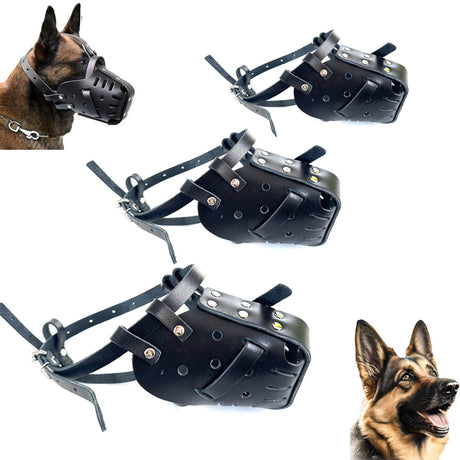 M Adjustable Leather Dog Muzzle for Large Breeds, Anti-Bite and Anti-Bark