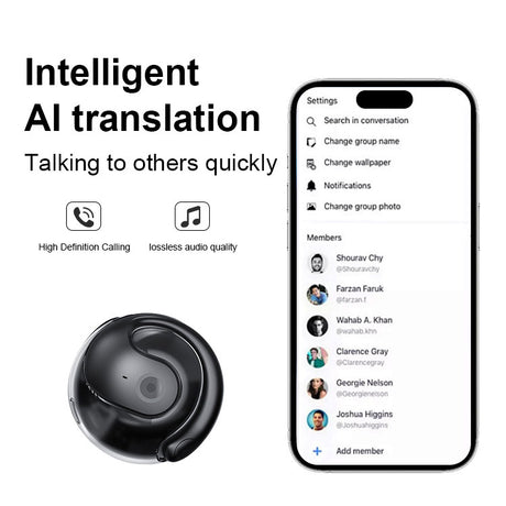 Yellow T2 AI Smart Translation Earbuds - Open-Ear OWS Bluetooth 5.4 Headphones with Simultaneous Interpretation & IPX4 Waterproof