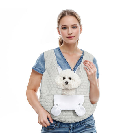 Grey Cozy Quilted Pet Carrier Backpack - Front Pack Sling for Cats & Small Dogs - Travel & Outdoor