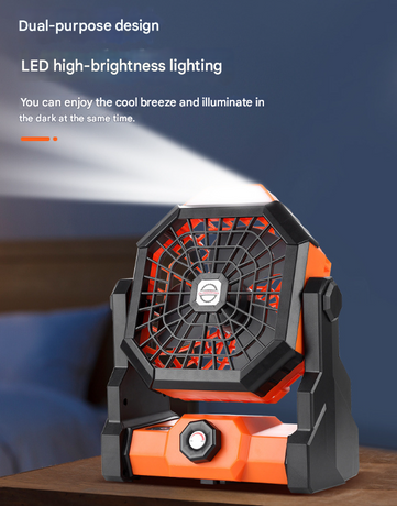 Black-green Portable USB Camping Fan with 7800mAh Battery and 3-Mode LED Lighting