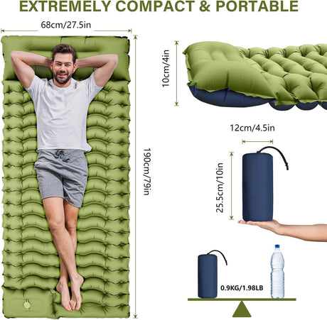 Grey 190cm Ultra-Light Foot Pump Inflatable Camping Sleeping Pad