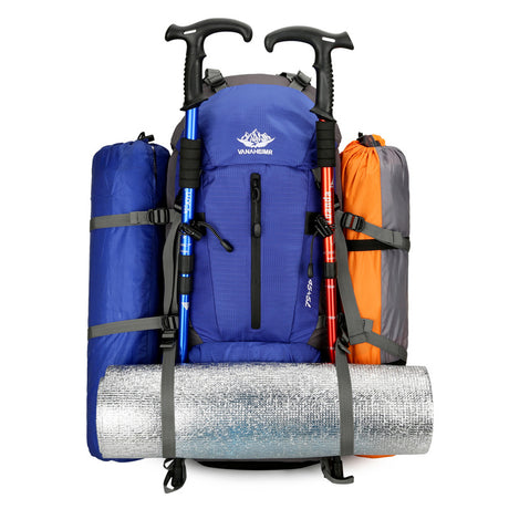 Navy Blue Nylon Hiking Backpack - Multifunctional Outdoor Sports Bag
