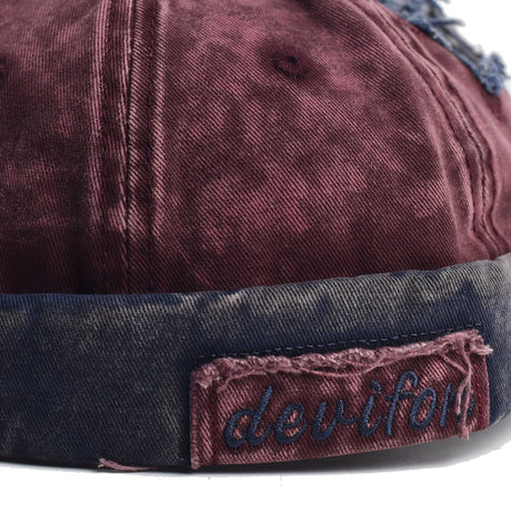 Vintage Washed Cotton Docker Cap - Unisex Brimless Beanie Hat with Star Patch(Wine red)