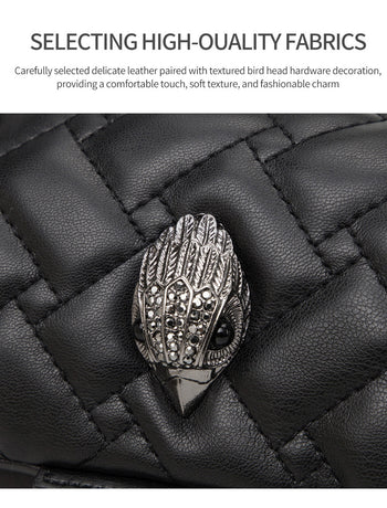 Elegant Quilted Leather Chain Bag with Bird Head Clasp(Black)