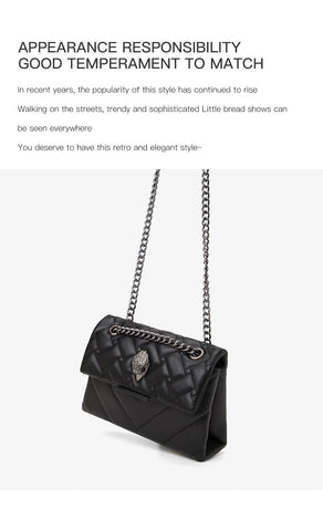 Elegant Quilted Leather Chain Bag with Bird Head Clasp(Wine red)
