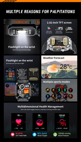 Smartwatch with Flashlight, Compass & Wireless Calling - Health & Fitness Tracker(Black silicone with black case)