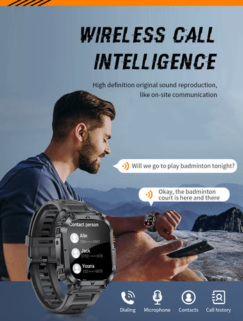 Smartwatch with Flashlight, Compass & Wireless Calling - Health & Fitness Tracker(Black silicone with black case)