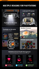 Smartwatch with Flashlight, Compass & Wireless Calling - Health & Fitness Tracker(Black silicone with silver case)