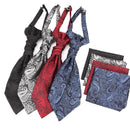 Men's Formal Paisley Ascot Cravat & Pocket Square Set - Adjustable Necktie for Weddings(Black)