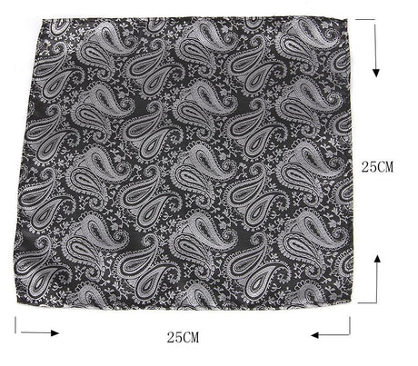 Men's Formal Paisley Ascot Cravat & Pocket Square Set - Adjustable Necktie for Weddings(Dark Gray pattern)