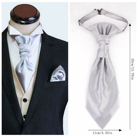 Men's Formal Paisley Ascot Cravat & Pocket Square Set - Adjustable Necktie for Weddings(Taupe pattern)