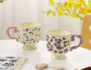 Elegant Ceramic Mug with Sculpted Handle,400ml Vintage Inspired Pedestal Design(Blue)