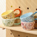Whimsical Cat & Friends Ceramic Mug - 320ml with Unique Twisted Handle (pink)