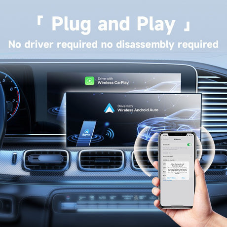 2-in-1 Wireless CarPlay & Android Auto Adapter - Plug & Play Dongle for Cars(Applicable to iPhone-White)