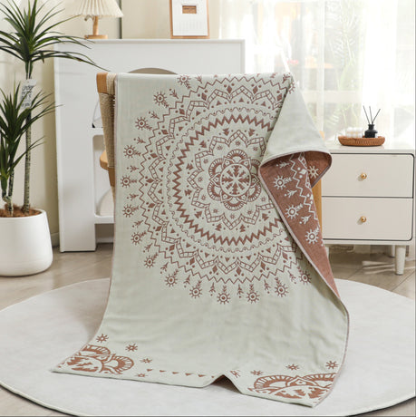 Premium Cartoon Animal Print Gauze Bath Towel - 70x140cm, Soft, Absorbent(Mandela-Brown 70*140)