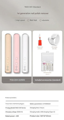 Portable Electric Nail Drill Pen Kit - USB-C Rechargeable, 3-Speed, High Torque, Low Heat(white)