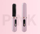 Cordless Hair Straightener Brush - 4000mAh USB-C Rechargeable, 4 Temps, Anti-Scald 3D Comb Design(Pink)