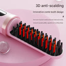 Cordless Hair Straightener Brush - 4000mAh USB-C Rechargeable, 4 Temps, Anti-Scald 3D Comb Design(Pink)