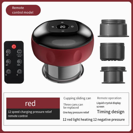 Smart Electric Cupping Therapy Massager - Adjustable Suction & Heat, Red Light Therapy, USB-C Rechargeable(Red)
