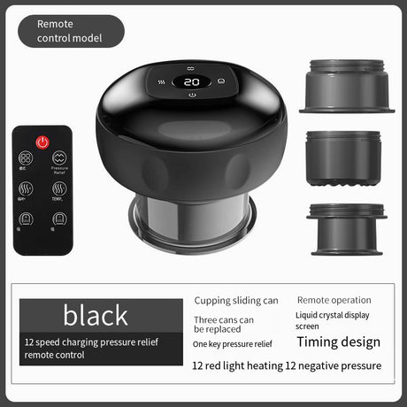 Smart Electric Cupping Therapy Massager - Adjustable Suction & Heat, Red Light Therapy, USB-C Rechargeable(Black)