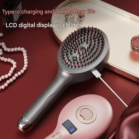 4-in-1 SPA Scalp Care Massage Comb - Red Light Therapy, Nano Steam & Vibration, USB-C Rechargeable(Pink)