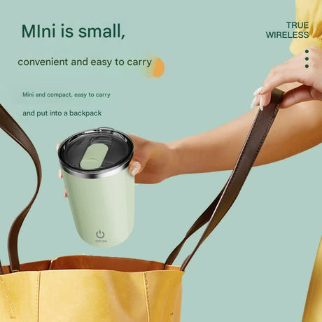 Mini Portable Electric Self-Stirring Mug - USB-C Rechargeable, 4-Hour Use, Stainless Steel (Beige)
