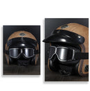 Retro Motorcycle Goggles - Windproof, UV400 Protection, Anti-Impact PC Lenses with Leather Frame(Black leather clear lens)