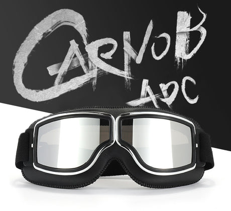 Retro Motorcycle Goggles - Windproof, UV400 Protection, Anti-Impact PC Lenses with Leather Frame(Black leather silver lens)