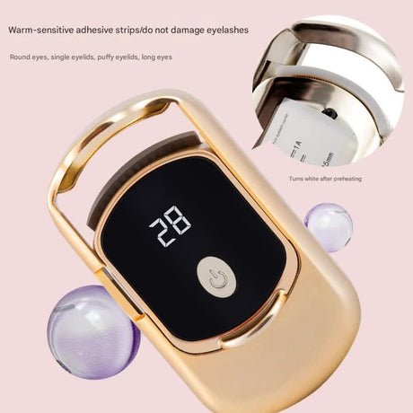 Rechargeable Electric Heated Eyelash Curler - 55C Constant Temperature, LED Display, Gentle Curling(Beige)
