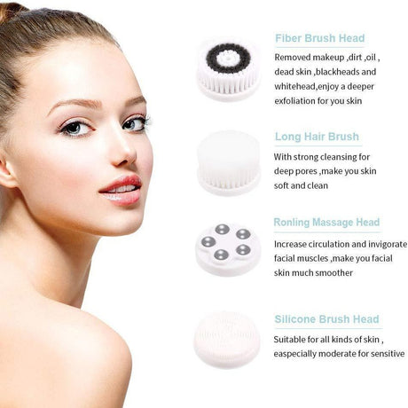 4-in-1 Electric Facial Cleansing Brush & Massager - IPX6 Waterproof, 3 Speeds, Bi-Directional Spin, USB Rechargeable(Pink)