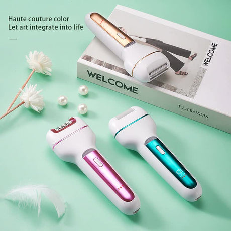 3-in-1 Ladies Electric Epilator, Shaver & Callus Remover with LED Display - Rechargeable & Waterproof(Light Green)