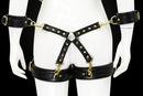Adjustable PU Leather X-Harness Restraint Set with Cuffs - Playful Bondage Accessory(Black)
