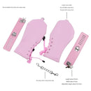 PU Leather Padded Bondage Mitts with Locking Straps & Connecting Chain - Playful Adult Set(Pink)