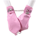 PU Leather Padded Bondage Mitts with Locking Straps & Connecting Chain - Playful Adult Set(Pink)