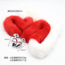Extra Long Faux Fur Tail with Metal Anal Plug - Playful Cosplay & Adult Novelty Accessory(White and red-small)