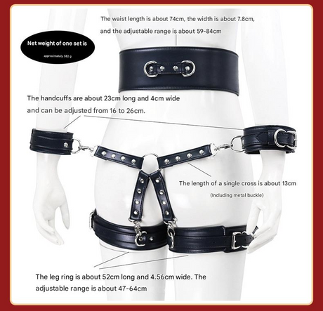 Full Body PU Leather Bondage Restraint Set with Collar, Leash, Cuffs & Harness - Adjustable Adult Play(Pink)
