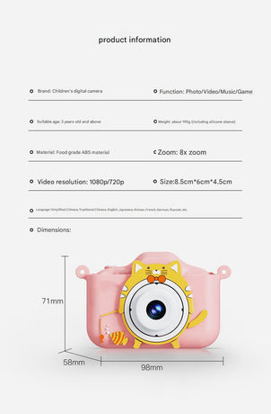 Digital Camera with Cute Cat Silicone Case - Dual Lens, 96MP, HD Screen & Music Playback(pink)