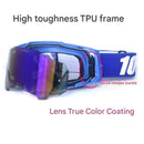 Professional Motocross & Ski Goggles - HiPER Lens, TPU Frame(Black frame with white belt and silver lens)