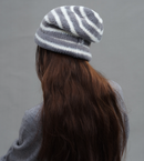 Trendy Dual-Tone Striped Beanie - Soft Plush Knit, Versatile Winter Cap (Gray and white)