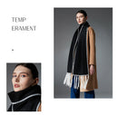 Black Contrast Edge & Tassel Scarf - Chic Autumn/Winter Neckwear (190x30cm)