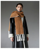 Camel Contrast Edge & Tassel Scarf - Chic Autumn/Winter Neckwear (190x30cm)