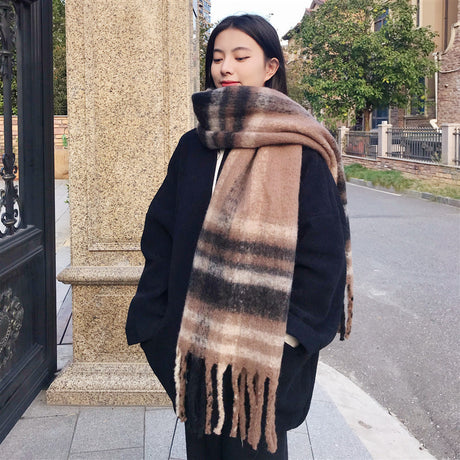Khaki Women's Fashion Plaid Scarf - Warm & Stylish Long Neck Warmer (220x40cm)