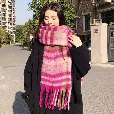Beige purple Women's Fashion Plaid Scarf - Warm & Stylish Long Neck Warmer (220x40cm)