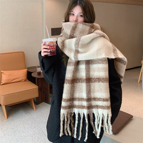 Beige brown Women's Fashion Plaid Scarf - Warm & Stylish Long Neck Warmer (220x40cm)