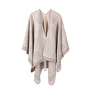 Khaki Geometric Print Cape - Cozy Knit Poncho for Women (165x130cm)