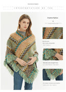 Red Lightweight Chevron Knit Poncho for Women - Elegant Fringed Shawl Wrap