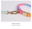 Handmade Gradient Rope Dog Collar & Leash Set - Colorful Braided Cotton (Pink - Size S)
