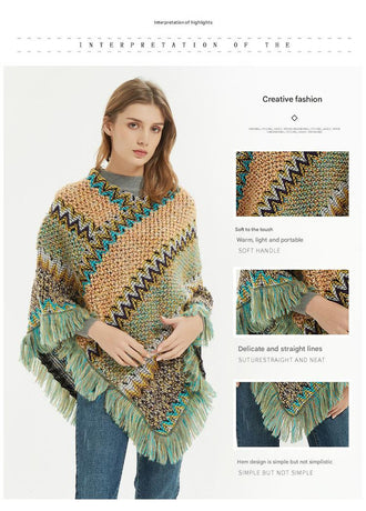Gray Lightweight Chevron Knit Poncho for Women - Elegant Fringed Shawl Wrap