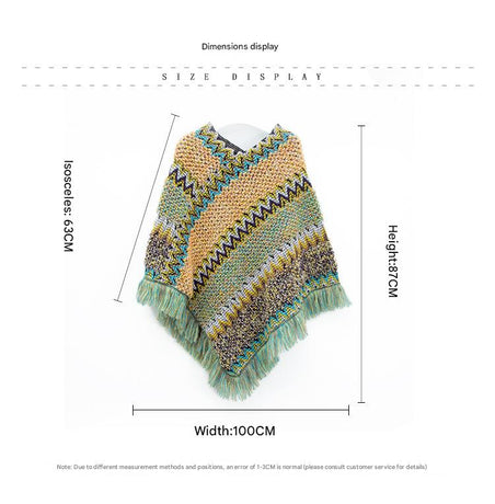 Purple yellow Lightweight Chevron Knit Poncho for Women - Elegant Fringed Shawl Wrap