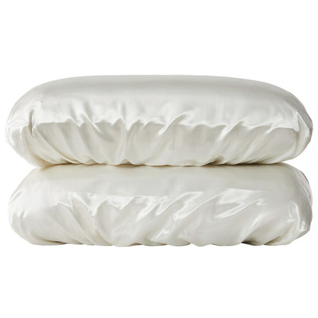 Beige Silky Satin Pillowcase Pair - Smooth for Hair & Skin, Elastic Fitted (46x90+16cm)